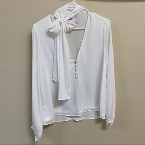 L’Academie Revolve Neck Tie Blouse in White